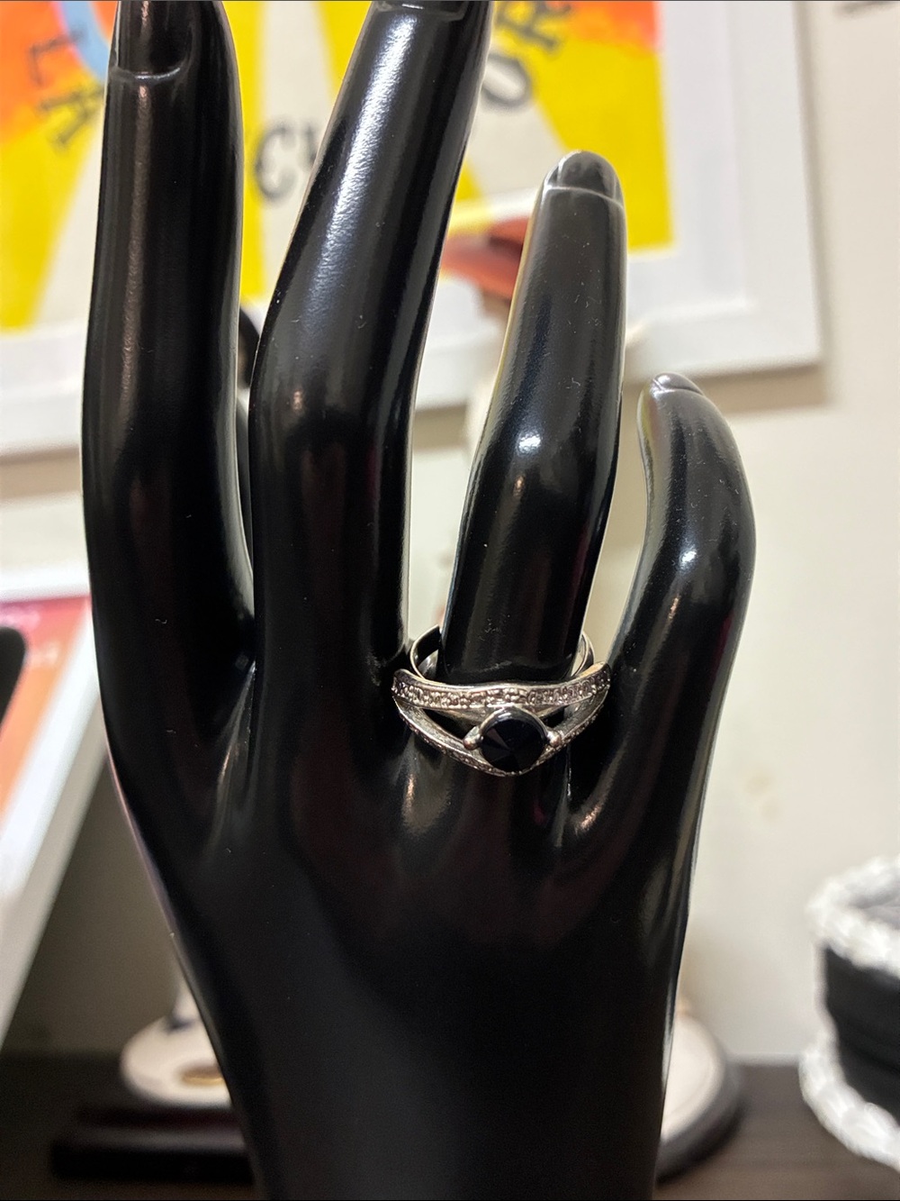 Vintage 90s Silver Black Stone Adjustable Ring Goth Whimsigoth Witchy